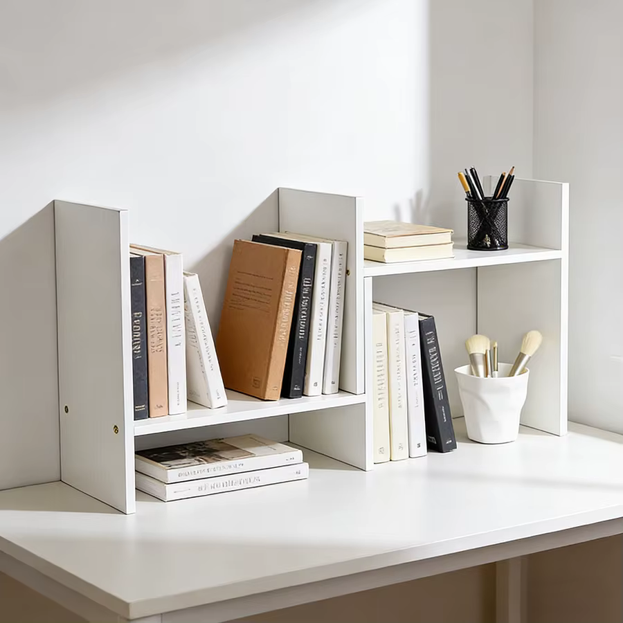 Étagère de bureau extensible en bois blanc, organisateur de rangement minimaliste réglable, étagère 