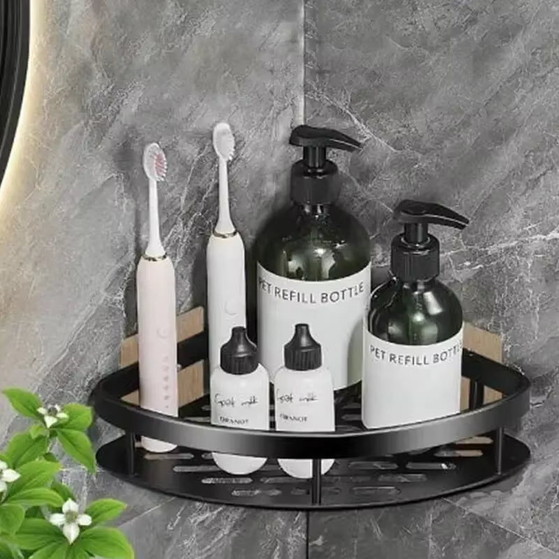 Étagère de rangement pour salle de bain, étagères de salle de bain, étagère d'angle murale sans perç