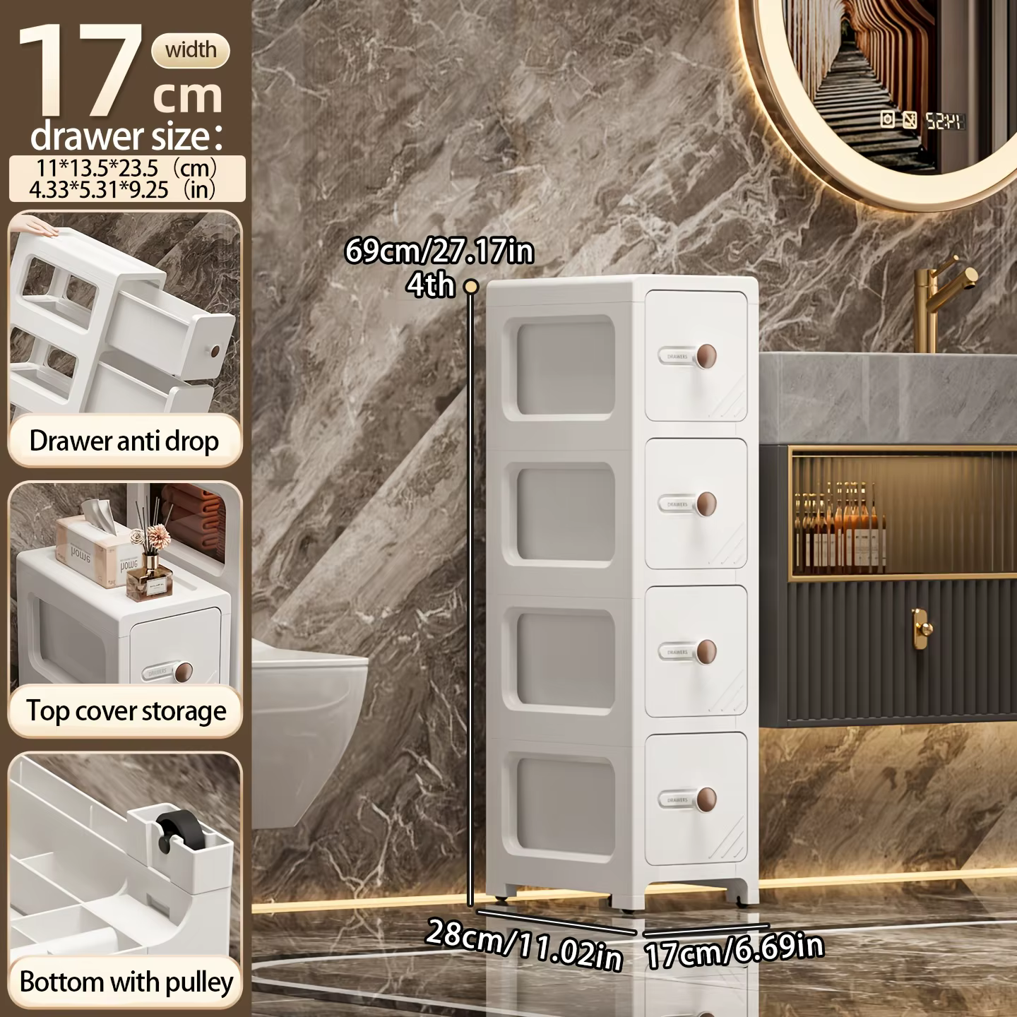 Armoire de rangement à espace étroit pour la maison - Style tiroir - Armoire à espace de cuisine - A