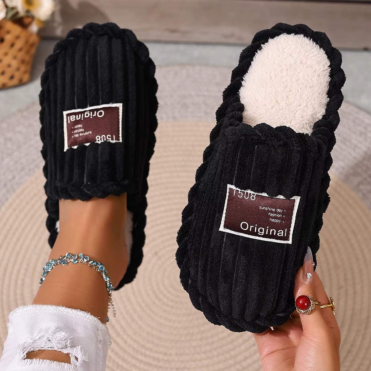 Pantoufles d'hiver pour femmes, chaussures chaudes et pelucheuses, à la mode, pour l'intérieur, sile