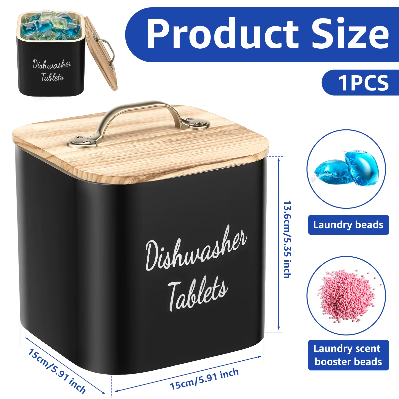 Boîte de rangement en bois pour capsules de lessive avec couvercle, support pour perles de lessive, 