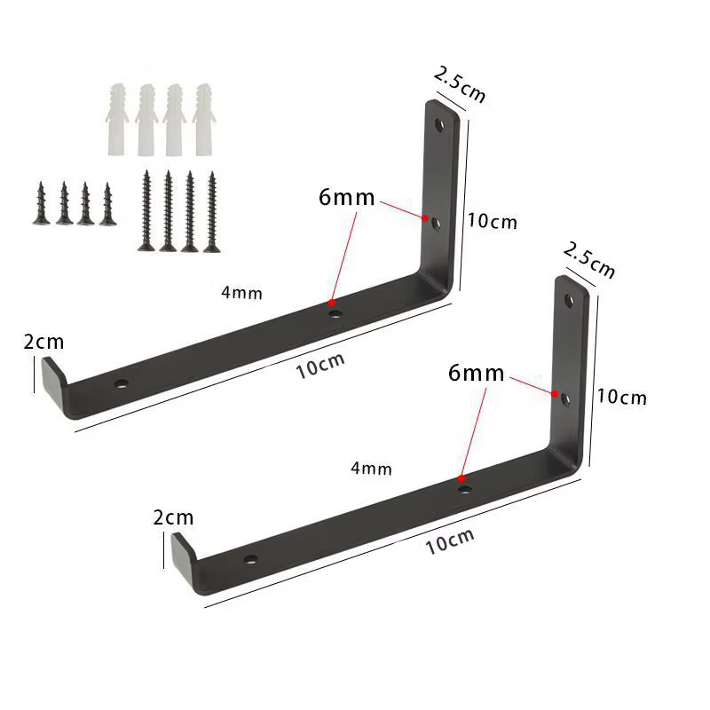 1 paire (2 pièces) supports d'étagère muraux noirs Support avec vis en forme de L