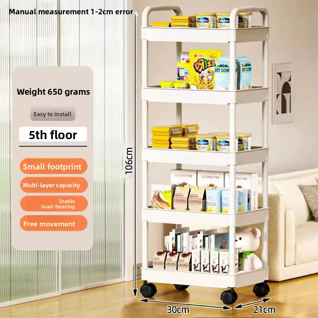 Étagère de rangement multifonction à 5 niveaux, chariot de rangement roulant, étagères ouvertes pour