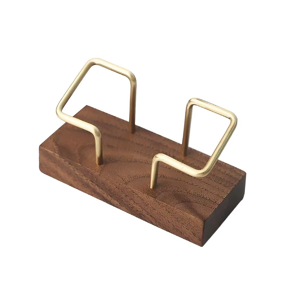Présentoir de table pour cartes de visite en bois de noyer et hêtre, support de rangement en métal p