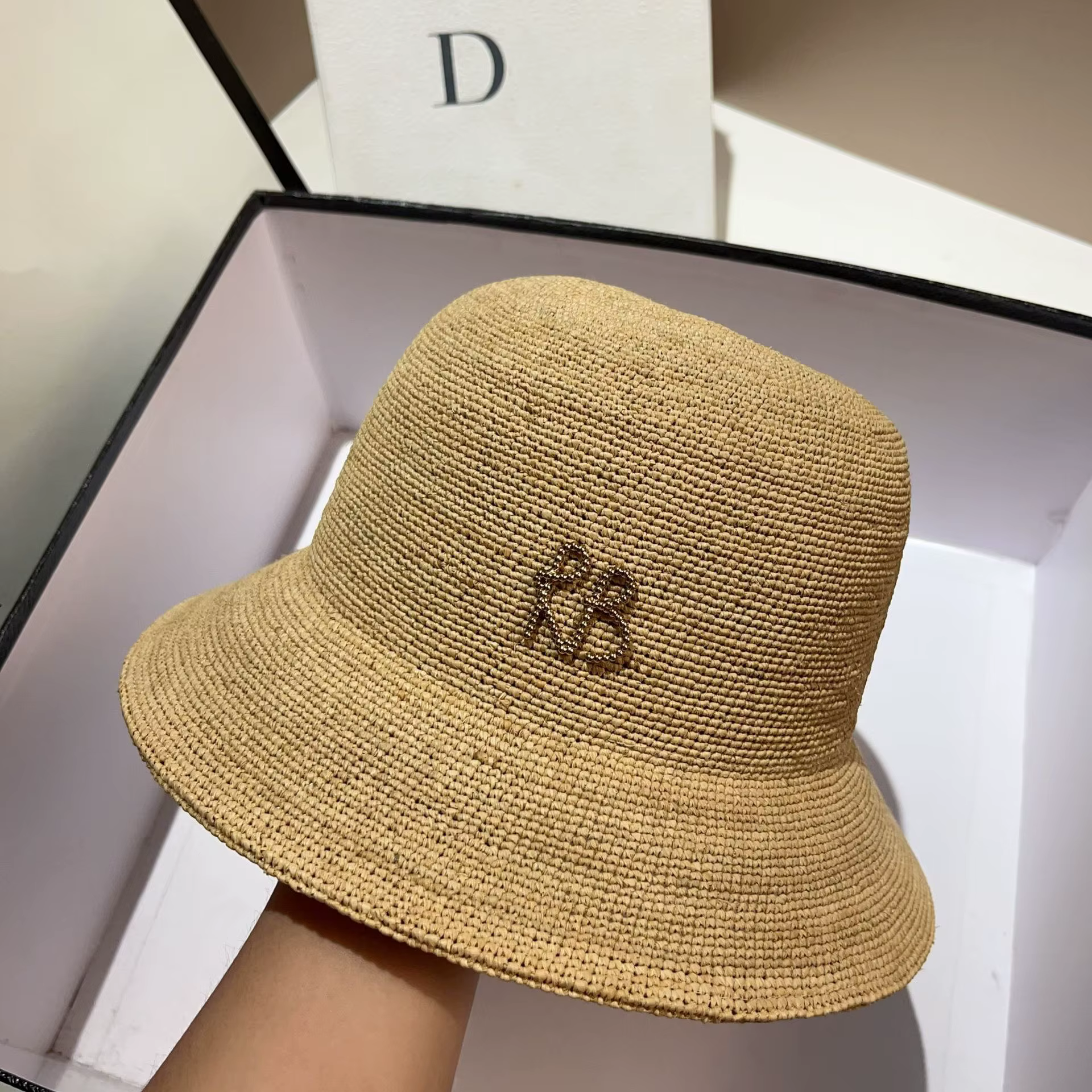 Chapeau seau en paille de raphia pour femmes, chapeau de Protection solaire d'été, plage à large bor