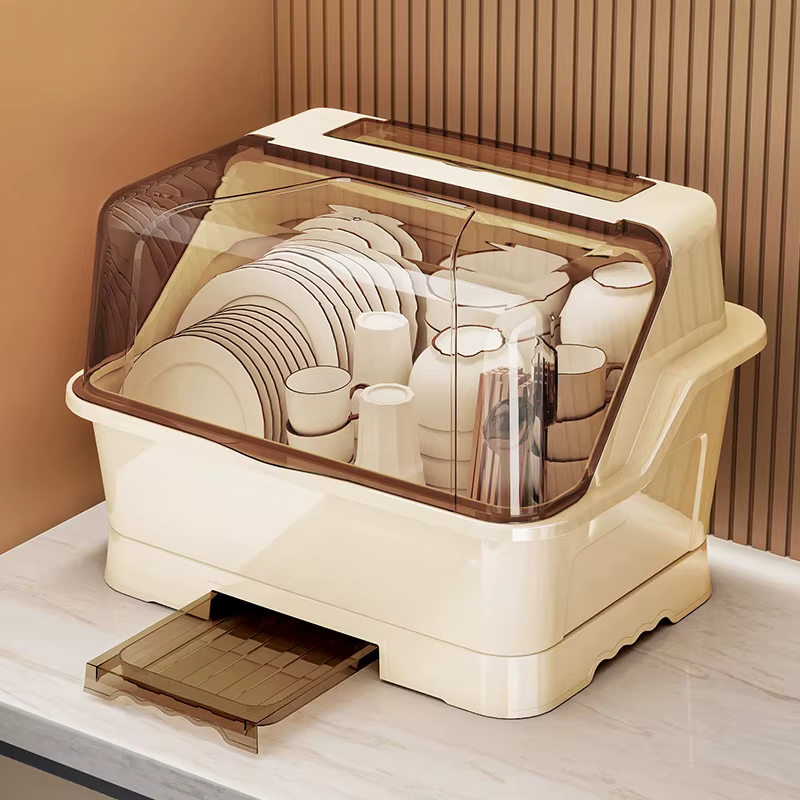 Étagère à vaisselle avec couvercle – Armoire de rangement de cuisine peu encombrante et anti-poussiè