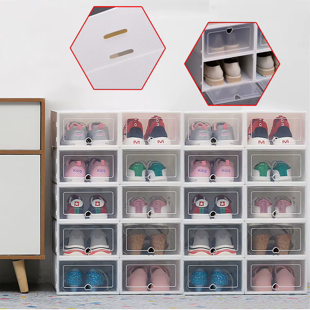 Boîtes à chaussures pliables, organisateurs de chaussures en plastique, étuis de rangement empilable