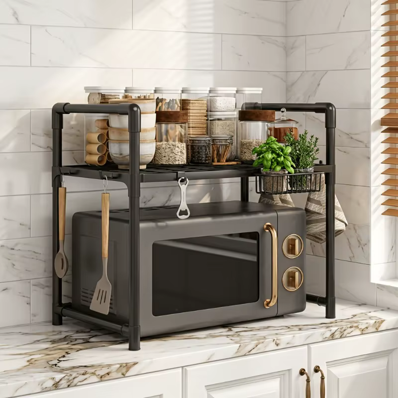 Étagère pour four à micro-ondes à 2 niveaux, organisateur de comptoir de cuisine, étagère en métal r