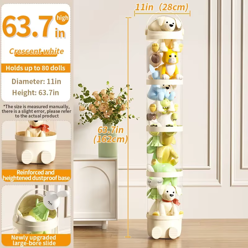 Boîte de rangement pour poupées, jouets, jouets en peluche, tube de rangement transparent en plastiq