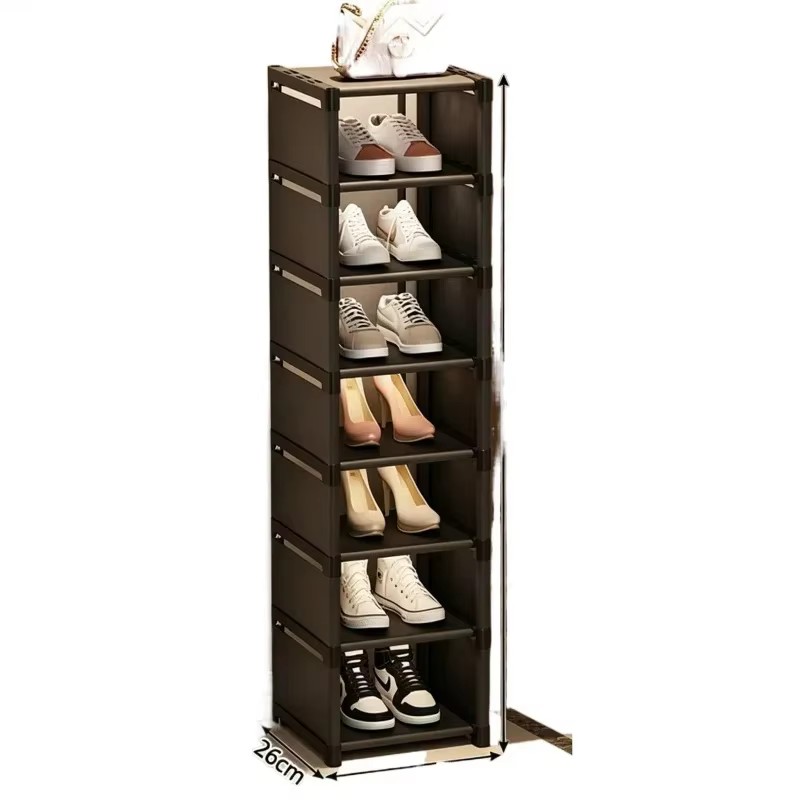 Étagère à chaussures empilable noire à 8 niveaux, installation facile et hauteur réglable pour une o