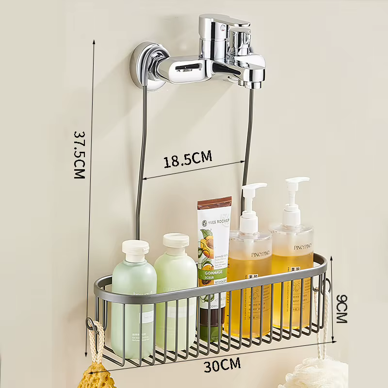 Panier de Douche Suspendu avec Crochets, Étagère de Rangement sans Perçage pour Robinet de Douche ou