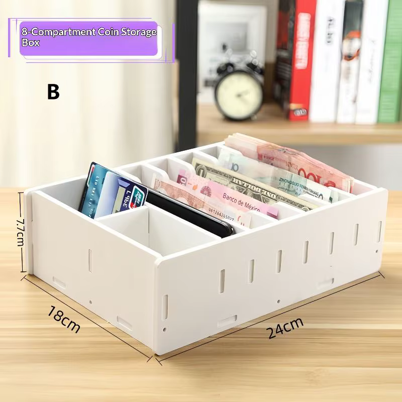 Boîte de rangement de bureau en PVC à 6/8 compartiments, durable, avec tiroir pour monnaie de caisse