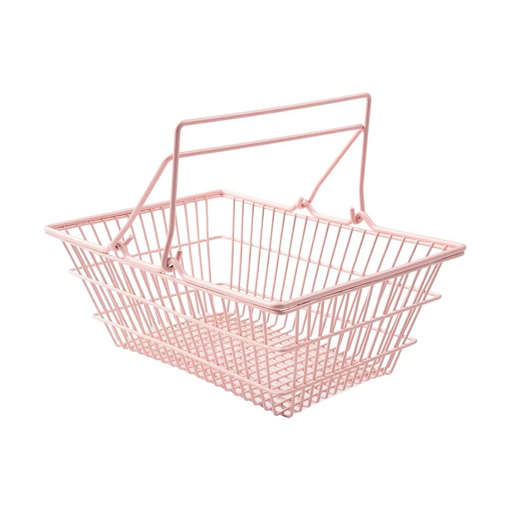 Panier de rangement S/M/L, mini panier de bureau grande capacité, panier à main en fer rose pour bij