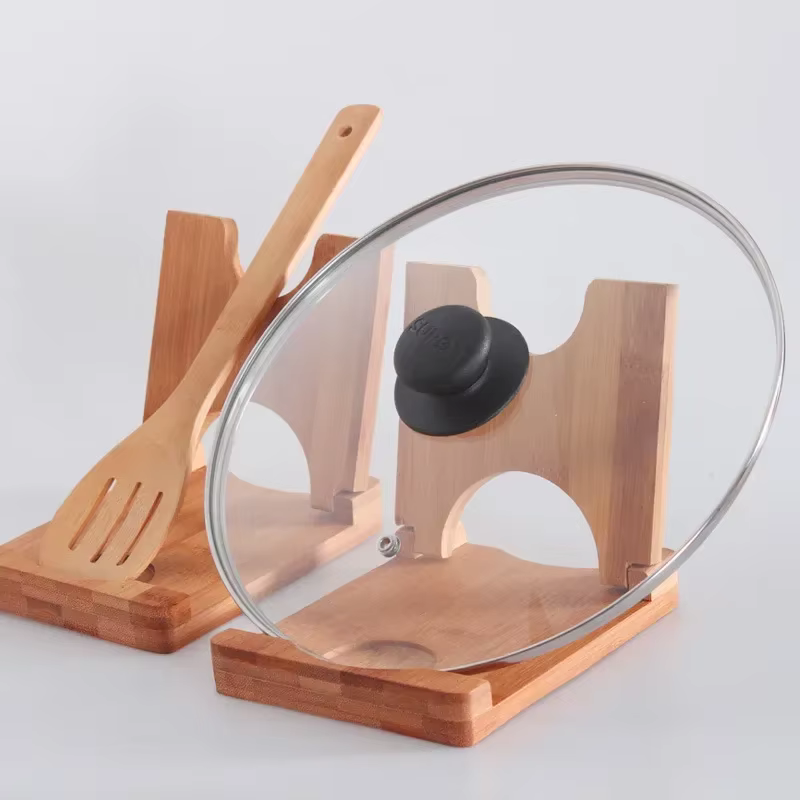 Porte-Pot en bambou pliable, support de rangement pour planche à découper, Clip cuillère, support de