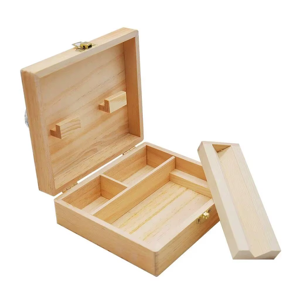 Boîte de rangement en bois avec plateau roulant, conteneur de stockage en bambou naturel, organisate