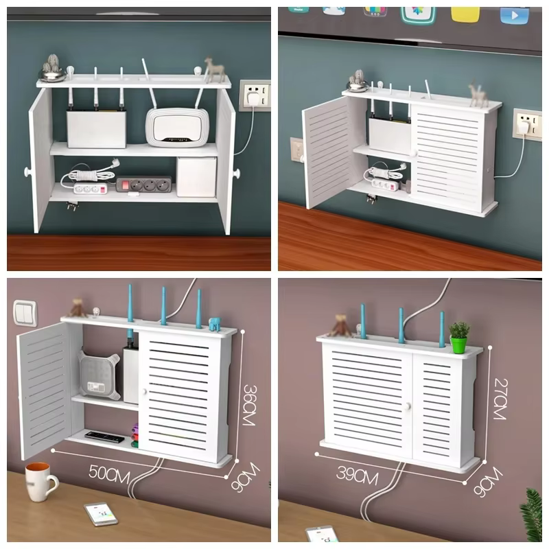 Étagère murale à double couche sans poinçon, boîtier décodeur TV, boîte de rangement pour routeur Wi