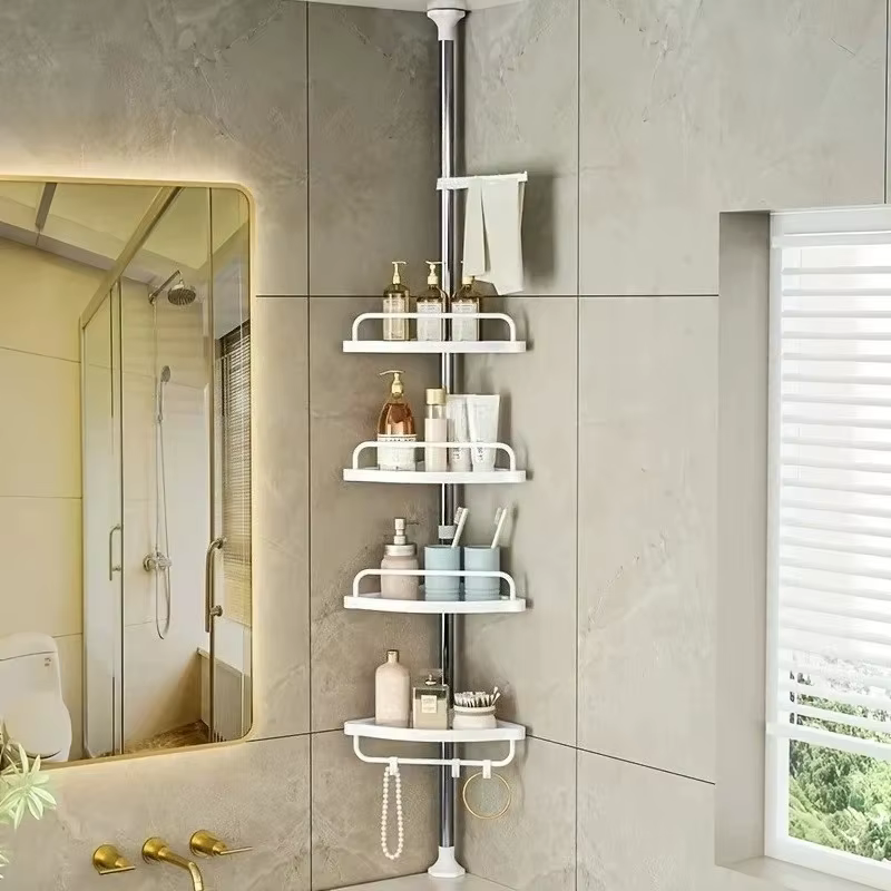 Étagère de douche d'angle télescopique sans perçage, réglable de 100 à 260 cm, support de sol pour s