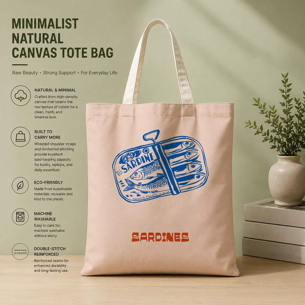 Sacs de rangement pour boîtes de conserve de sardines Coastal Charm, en toile de coton écologique, l