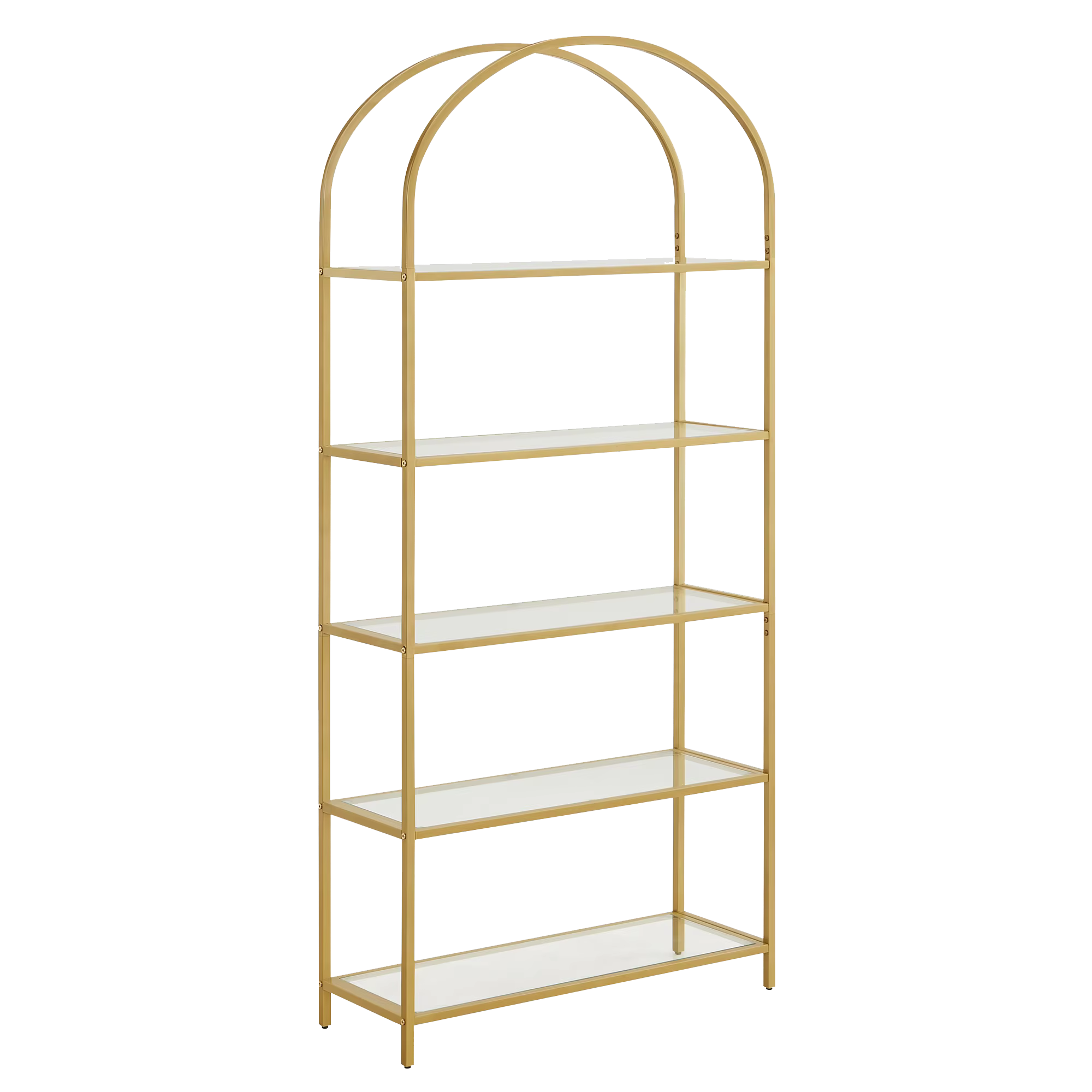 Étagère de rangement haute à 5 niveaux pour la maison, unité d'étagère en verre trempé de couleur or