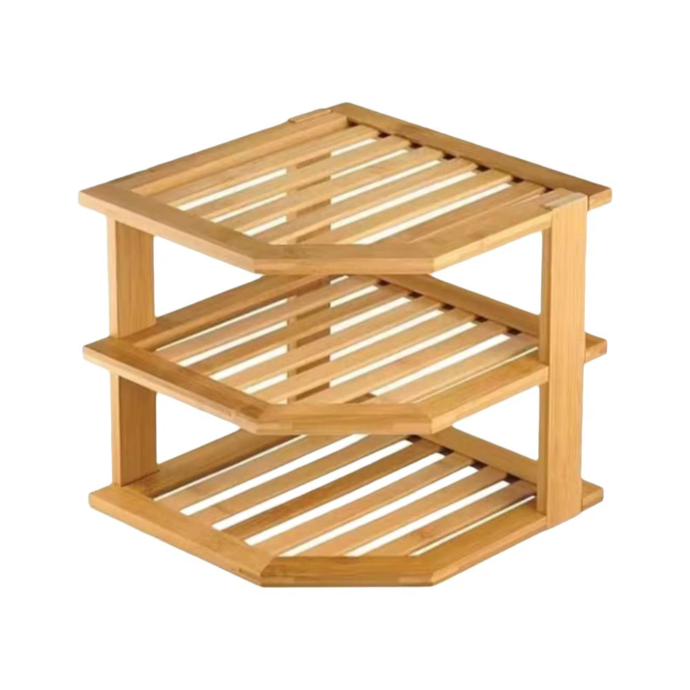 Étagère d'angle en bambou à 3 niveaux grande capacité, simple et stable, pour pots à épices, rangeme