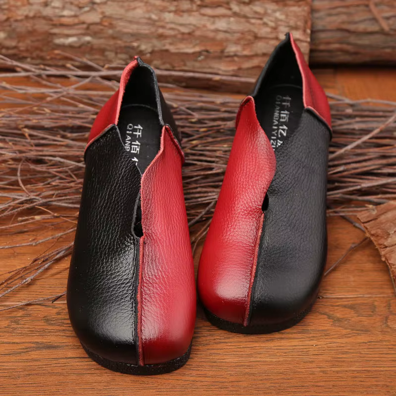 Chaussures de créateur bicolores pour femme en cuir véritable, ballerines, mocassins vintage à décou