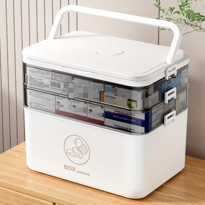 1 armoire à médicaments à 3 niveaux – Organisateur de médicaments, boîte de rangement d'urgence fami