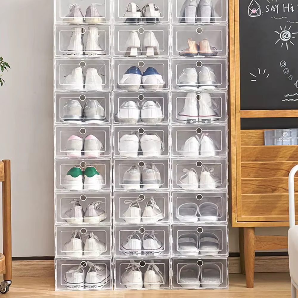 Boîte à chaussures épaisse transparente, 6 pièces, anti-poussière, étanche à l'humidité, mallette de