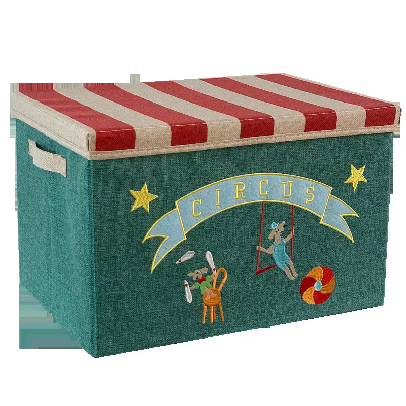 Boîte de rangement pour enfants avec couvercle, rectangulaire, pliable, en lin, motif maternelle, la