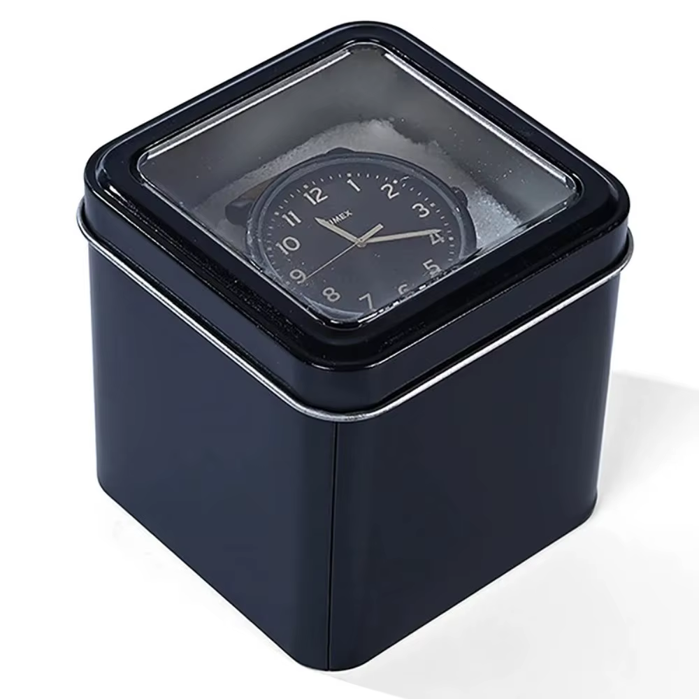 Boîte de rangement élégante pour montres carrées, boîte de présentation en fer blanc noir, boîte sce
