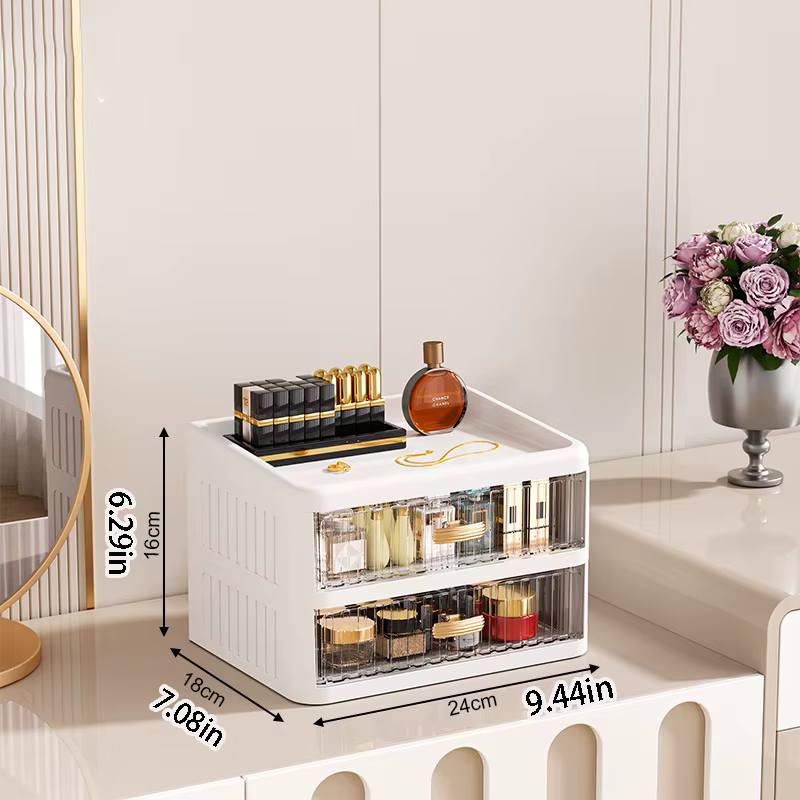Boîte de rangement pour maquillage sur coiffeuse, grande boîte de rangement de comptoir avec tiroirs