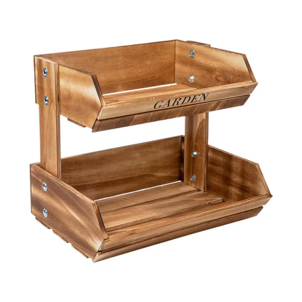 Panier de rangement en bois élégant de style européen à 2 niveaux pour fruits, légumes, pain et dess