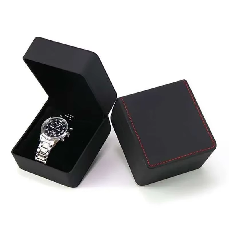 Coffret cadeau de montre simple noir avec oreiller, étui d'affichage de montre-bracelet en cuir PU, 