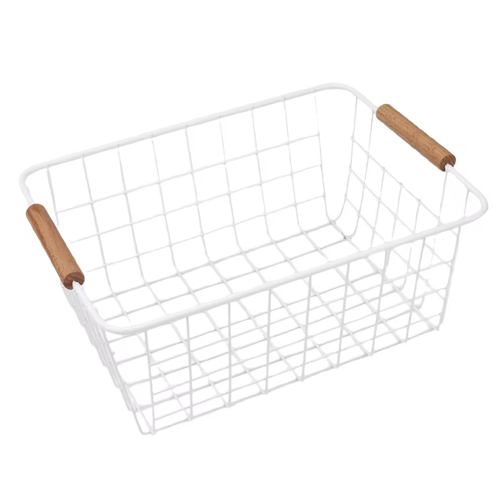 Panier de rangement de bureau en métal, panier rectangulaire blanc et noir avec fil en fer, grande c