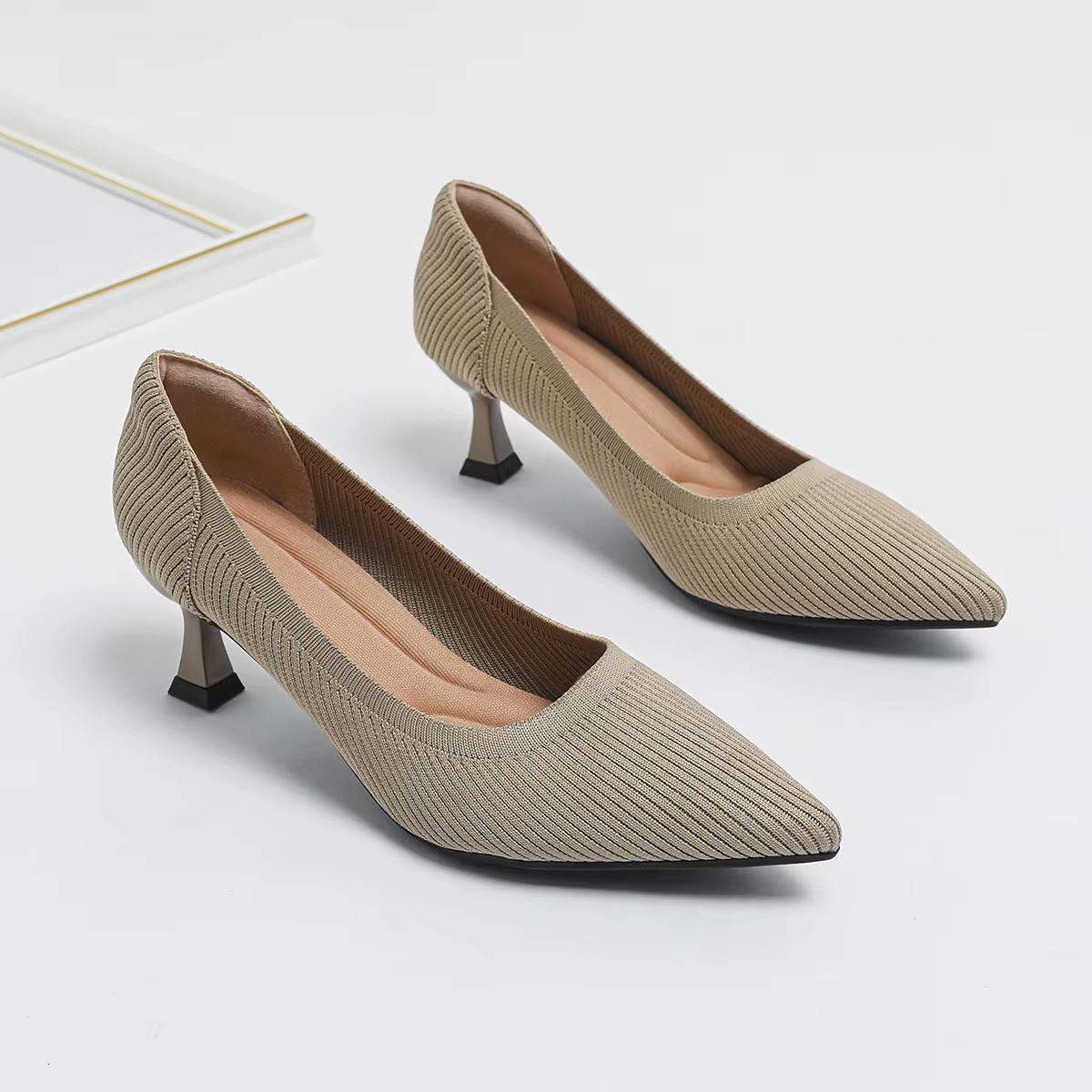 Chaussures à talons hauts pour femmes, motif tendance, tricot doux, confortables et respirantes, nou