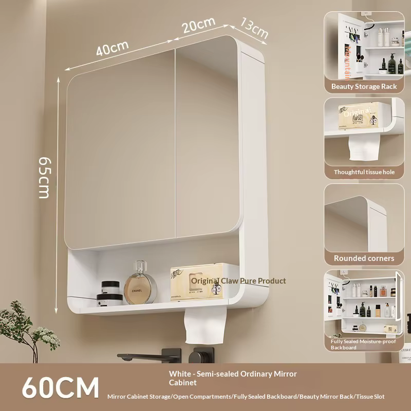 Miroir de salle de bain mural en Fiber de carbone, lumière Led, coin arrondi incurvé, rangement inte
