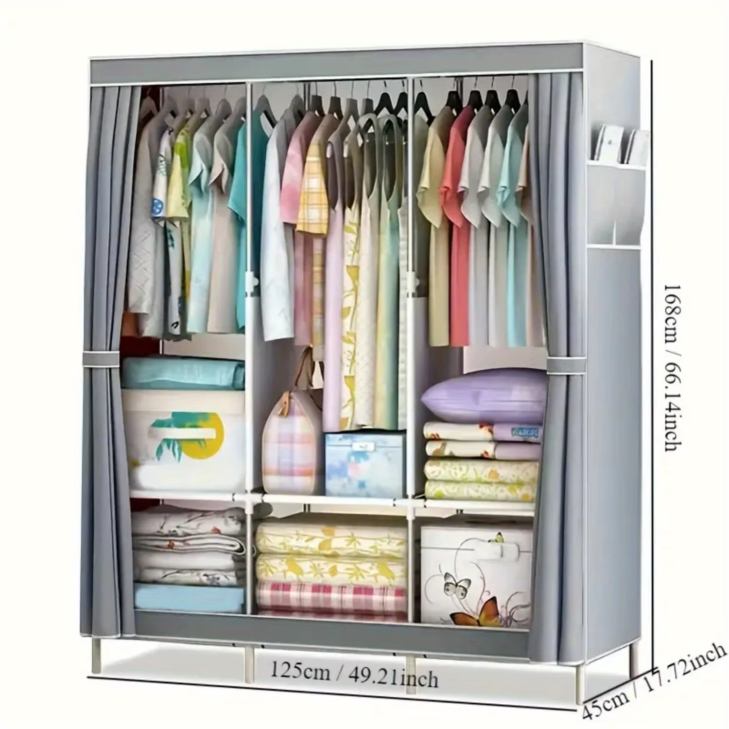 Armoire en tissu simple, placard de chambre en métal et plastique, cadre en acier robuste, organisat