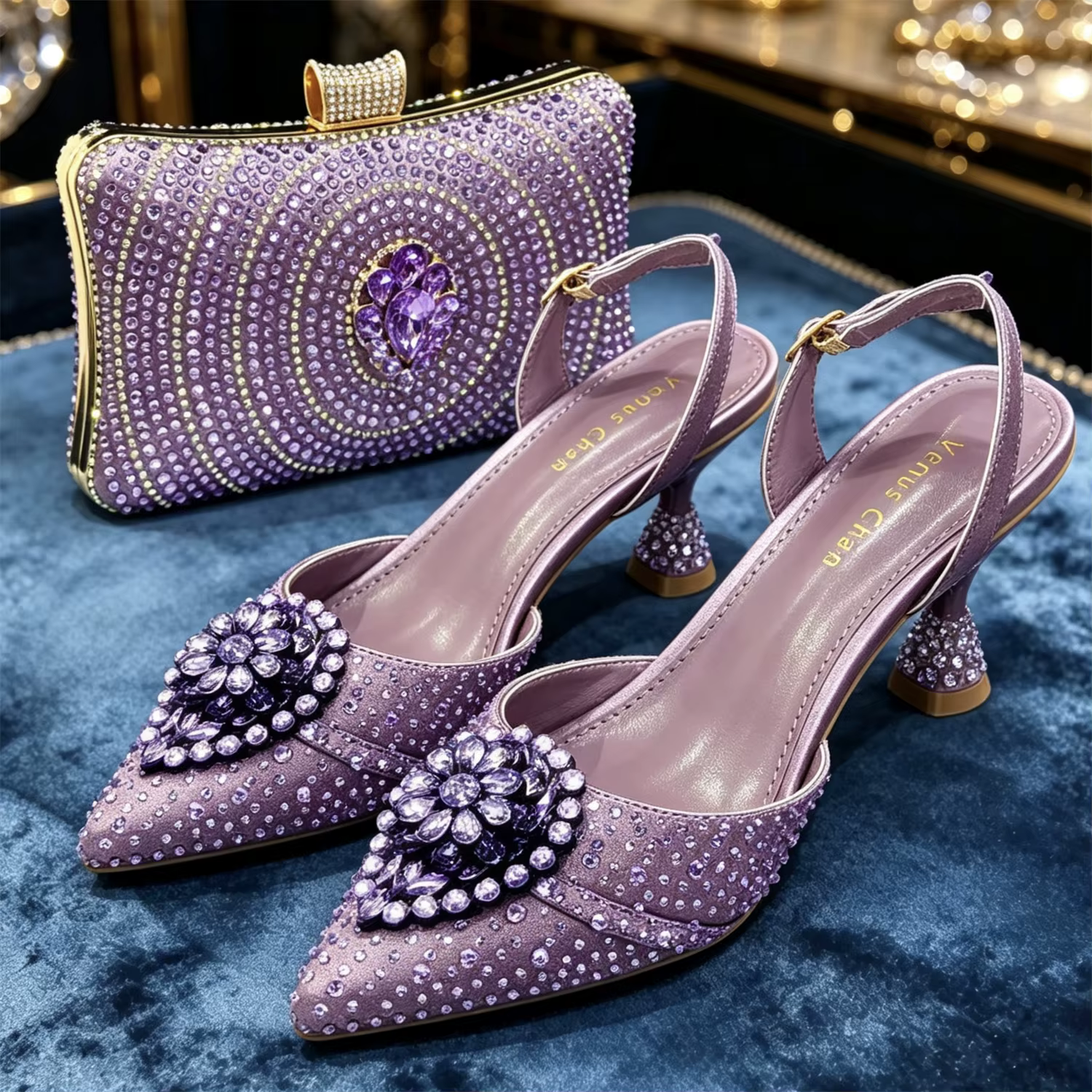 Nouvelles chaussures italiennes pour femmes et sacs assortis décorés de strass, chaussures de mariag