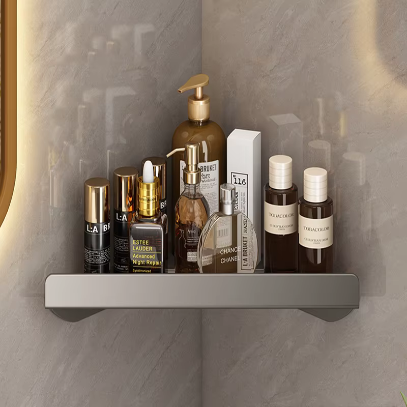 Étagère de salle de bain noire/gris, étagère d'angle pour bain-douche, panier triangulaire, support 