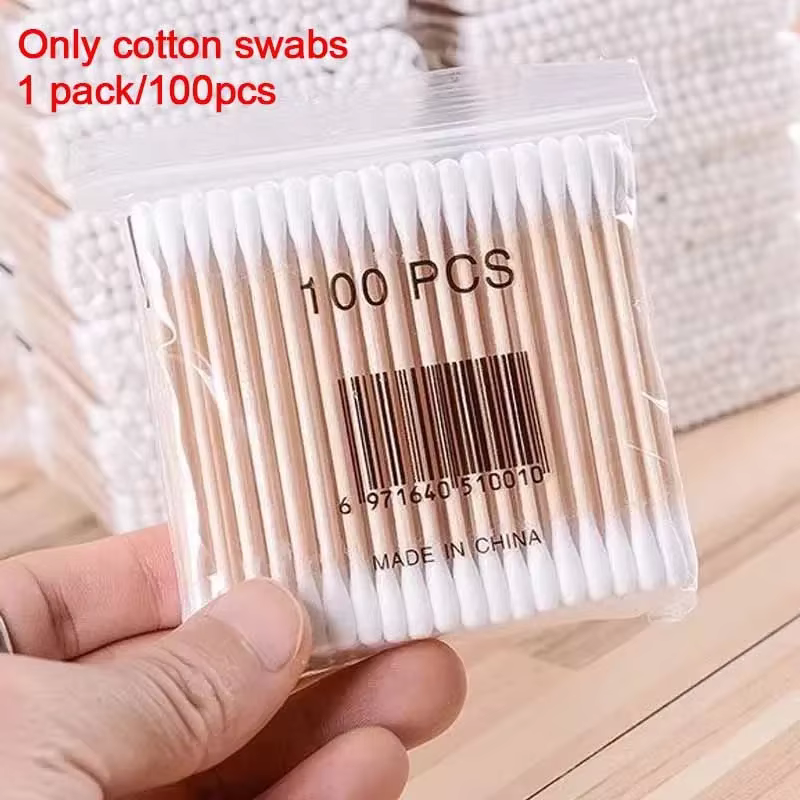 Boîte de rangement pour cotons-tiges vvocci, transparente, double tête, avec couvercle en bambou car