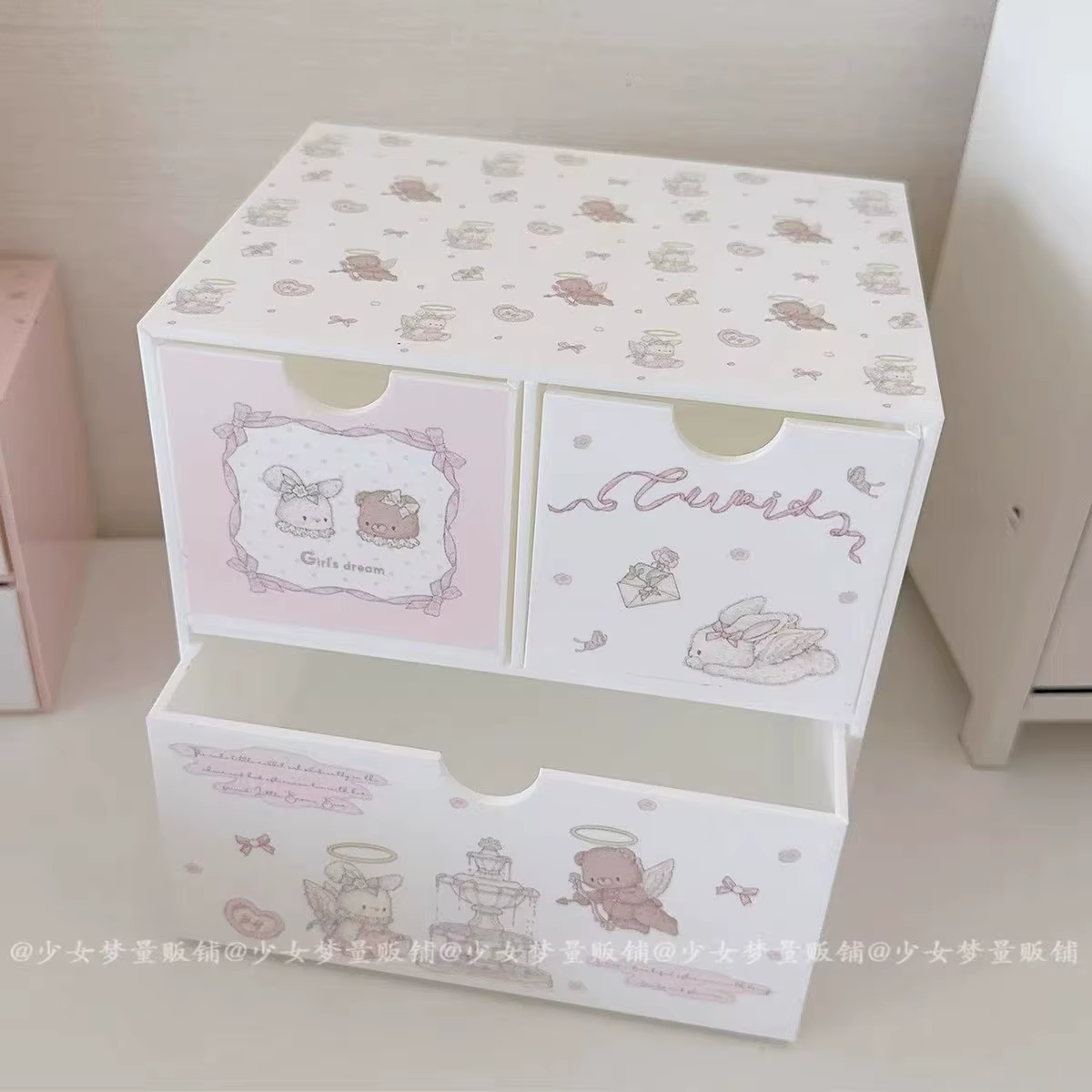 Boîte de rangement Kawaii, boîte de rangement de bureau en acrylique mignonne, anti-poussière, amovi