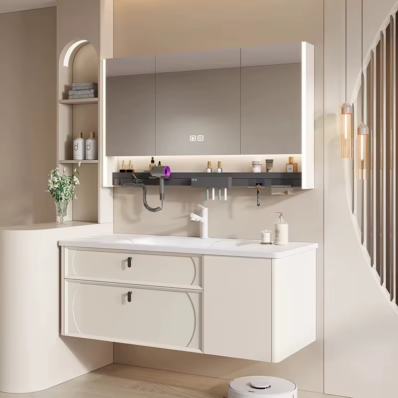 Meuble-lavabo et vasque de salle de bain en chêne français vertical