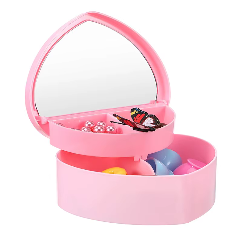 Boîte à bijoux en forme de cœur avec miroir de maquillage