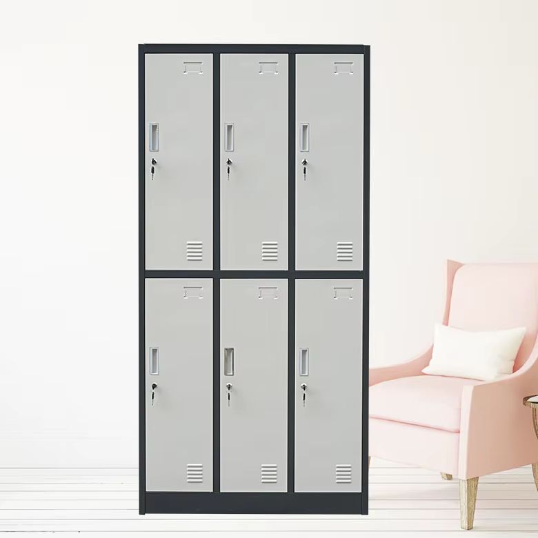 Armoire de rangement de bureau de salle de sport en métal à 6 portes