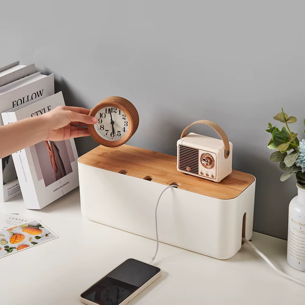 Boîte de gestion des câbles en bambou