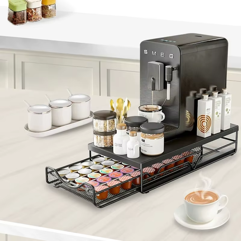 Capsules de café tiroir de bureau support de rangement maison cuisine extractible Simple fer Machine à café Base étagère de rangement