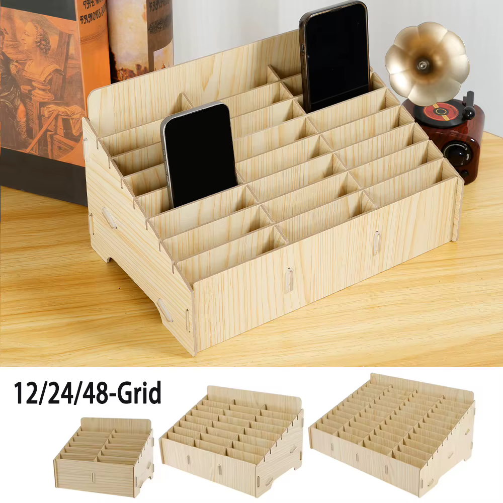 Boîte de rangement en bois pour téléphone portable