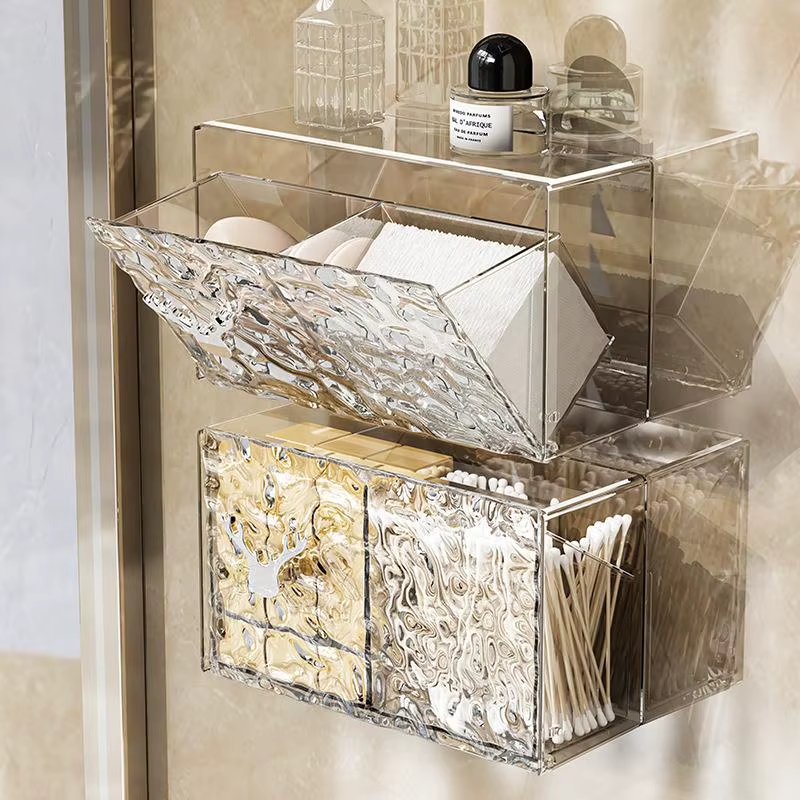 Organisateur de maquillage multifonctionnel avec motifs glacier : parfait pour le rangement dans la salle de bain sans trous de perçage
