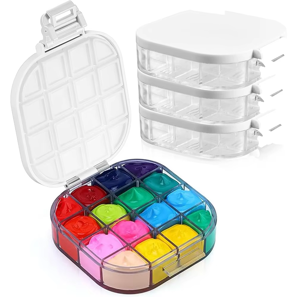 [Pas inclus le paiement] 1/4 pièces boîte de Palette de stockage de peinture hermétique avec couvercle Portable 16 puits