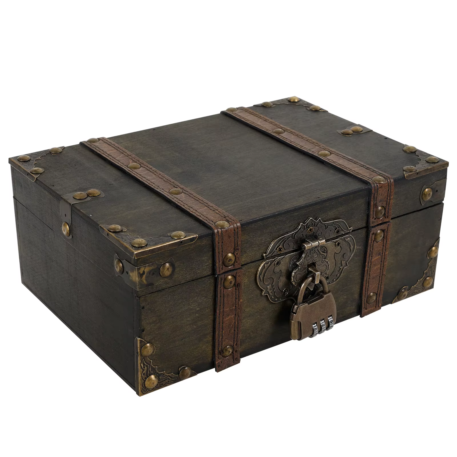 Boîte à bijoux en bois Vintage avec serrure à combinaison coffre au trésor Antique