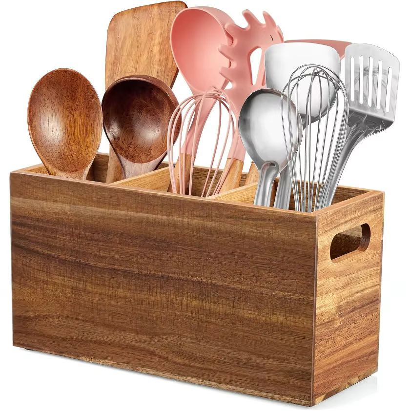 Organisateur de rangement d'ustensiles en bois